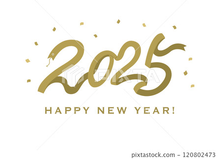 2025 New Year's card with gold ribbon typography design 120802473