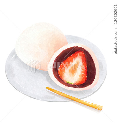 盤子裡的草莓大福手繪插圖 120802691