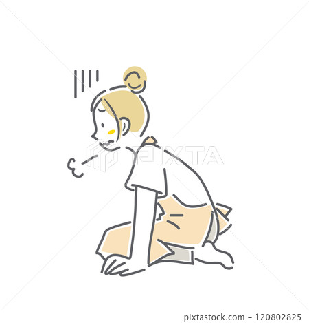 A tired woman in an apron: simple and stylish line drawing illustration 120802825