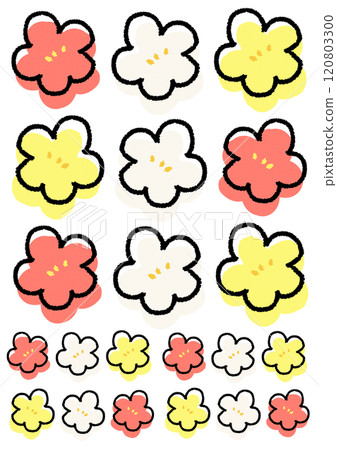 Simple and cute plum blossom deformed illustration set Simple and cute plum blossom deformed illustration set 120803300
