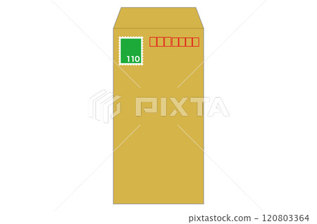 帶有 110 日元郵票的棕色信封插圖 120803364