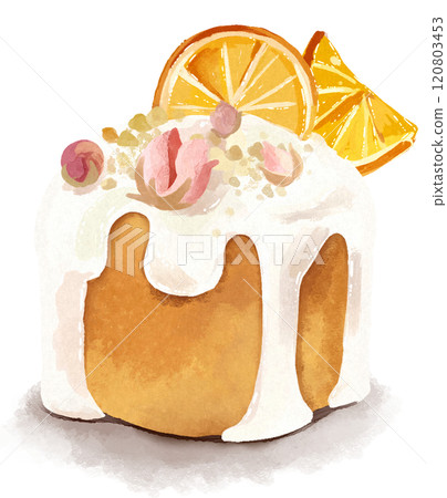 橙色鮮花蛋糕手繪插畫 橙色鮮花蛋糕手繪插畫 120803453