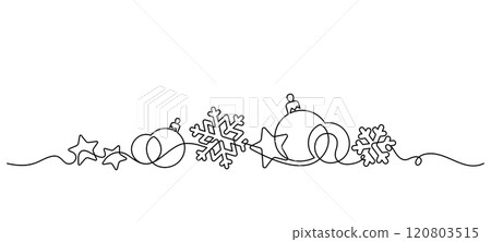christmas ornament decoration stars, baubles and snowflakes one line drawing christmas ornament decoration stars, baubles and snowflakes one line drawing 120803515