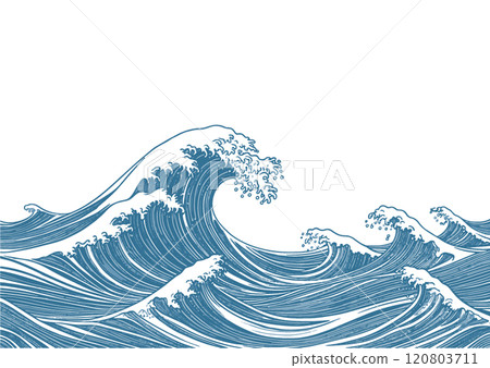 葛飾北齋圖像上的波浪，白色背景背景材料 120803711