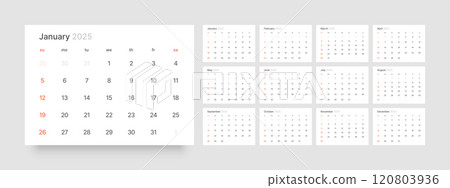 Monthly calendar for 2025 year. Starts on Sunday. Monthly calendar for 2025 year. Starts on Sunday. 120803936