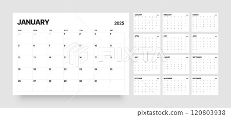 Monthly calendar layout for 2025. Planner diary. Monthly calendar layout for 2025. Planner diary. 120803938
