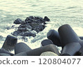 Image of waves crashing on Imrang Beach in Busan, Korea 120804077