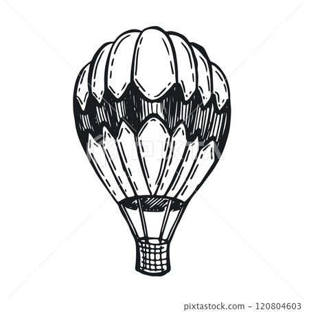 Hot air balloons flying, Hand drawn illustration.	 120804603