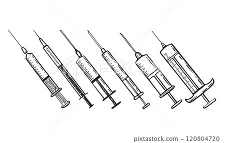 Syringe set hand drawn vector illustration. Syringe set hand drawn vector illustration. 120804720