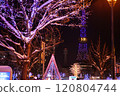 White illuminations and TV tower at Odori Park in Sapporo in winter 120804744