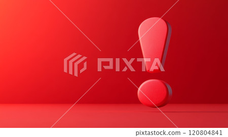 Bold 3D red exclamation mark, signifying importance or alert. 120804841