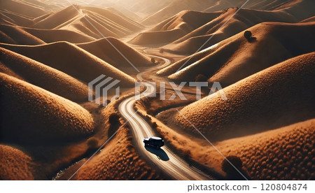 Winding Dirt Road Through Golden Hills 120804874