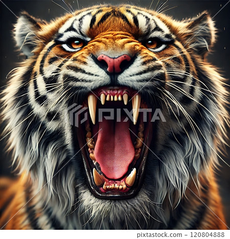 A Majestic Tiger Roaring in the Wild 120804888