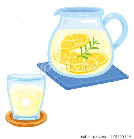 Lemon water set in a glass and pitcher Lemon water set in a glass and pitcher 120805109