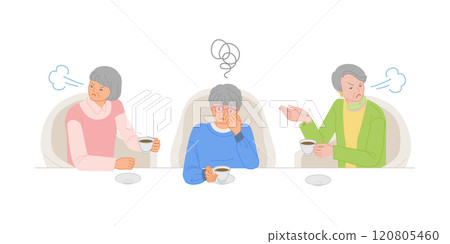 Senior life: Senior woman troubled by angry friend after quarrel in cafe Senior life: Senior woman troubled by angry friend after quarrel in cafe 120805460