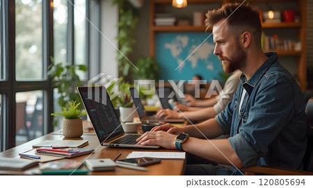 Focused Programmer Working in a Modern Co-Working Space 120805694