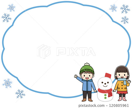 Frame illustration of a snowman and children wearing winter clothes 120805961