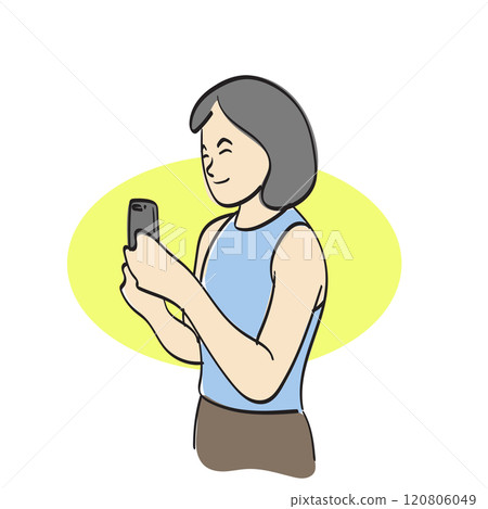 half length of woman using smartphone illustration vector hand drawn isolated on white background half length of woman using smartphone illustration vector hand drawn isolated on white background 120806049