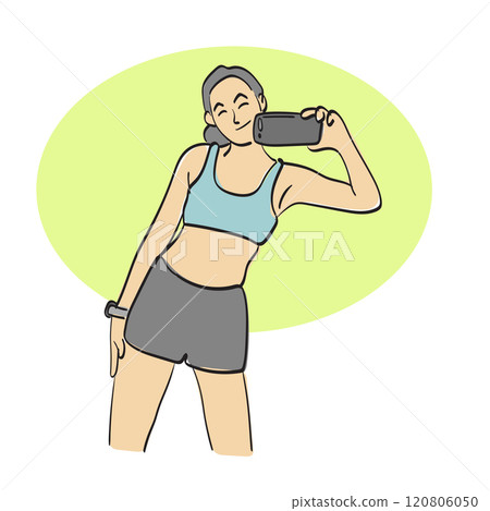 woman taking selfie on smartphone in gym illustration vector hand drawn isolated on white background 120806050