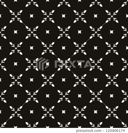 Simple minimalist geometric seamless pattern. Abstract monochrome minimal background with small floral shapes. Subtle repeat design for decor, print. Simple minimalist geometric seamless pattern. Abstract monochrome minimal background with small floral shapes. Subtle repeat design for decor, print. 120806174