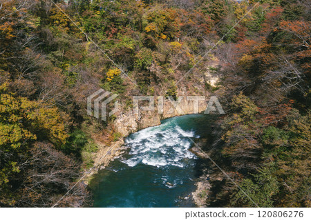 Autumnal Agatsuma Valley seen from Agatsumakyo Bridge, Gunma Prefecture Autumnal Agatsuma Valley seen from Agatsumakyo Bridge, Gunma Prefecture 120806276