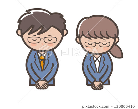 Illustration of a businessman with glasses bowing and apologizing Illustration of a businessman with glasses bowing and apologizing 120806410
