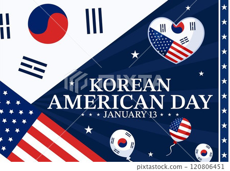 Korean American Day Vector Illustration on January 13 featuring the USA and South Korean Flags to Celebrate the Republic of Alliance in a Background 120806451