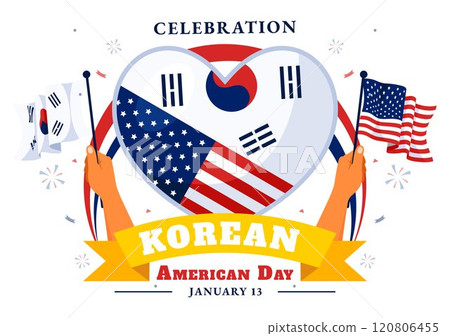 Korean American Day Vector Illustration on January 13 featuring the USA and South Korean Flags to Celebrate the Republic of Alliance in a Background Korean American Day Vector Illustration on January 13 featuring the USA and South Korean Flags to Celebrate the Republic of Alliance in a Background 120806455