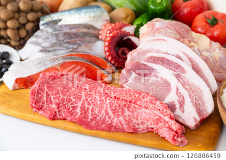 Meat, fish and vegetables 120806459