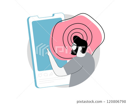 Brain rot symbolizing effects of consuming excessive low-quality online content, social media overload, mental fatigue, overthinking and cognitive decline. Brain rot vector illustration 120806798