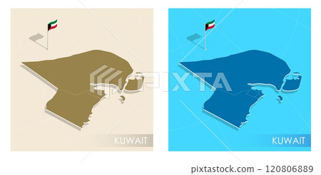 Kuwait country flag installed on geographic positioning map point of country territory. Kuwait commonwealth banner on land and sea. Festive patriotic HD format template for independence day Kuwait country flag installed on geographic positioning map point of country territory. Kuwait commonwealth banner on land and sea. Festive patriotic HD format template for independence day 120806889