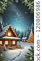 白雪皚皚的木屋、聖誕樹和星空，非常適合聖誕節 120806986