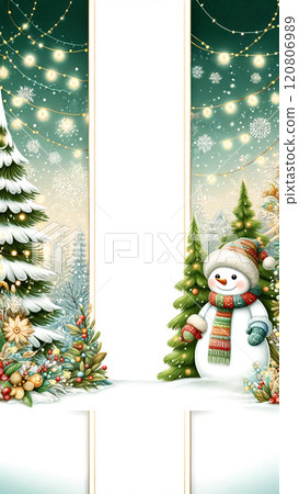 White snowman and Christmas tree greeting card 120806989