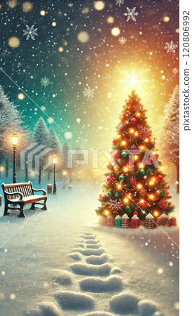 A shining Christmas tree on a snowy night A shining Christmas tree on a snowy night 120806992