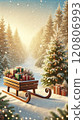 雪林裡的雪橇上的聖誕禮物 120806993
