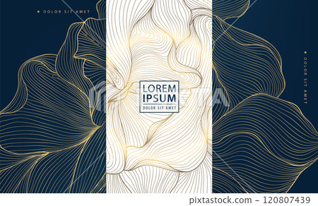Vector set of flower golden art deco patterns, floral line package labels. Perfume, beauty products, jewelry package, wedding invitations, asian style nature illustrations. Vector set of flower golden art deco patterns, floral line package labels. Perfume, beauty products, jewelry package, wedding invitations, asian style nature illustrations. 120807439