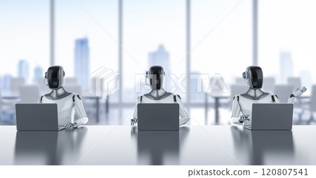 Automation worker concept with ai assistant robot working in smart office 120807541