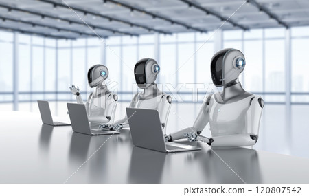 Automation worker concept with ai assistant robot working in smart office Automation worker concept with ai assistant robot working in smart office 120807542