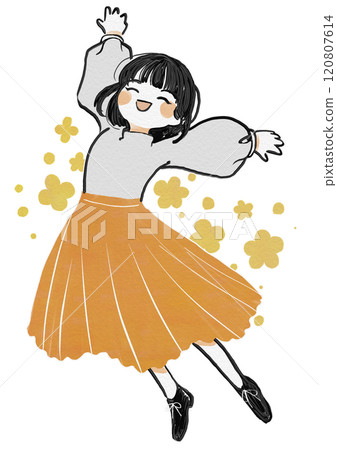 快樂的!快樂的!天真手繪跳躍的女孩 快樂的!快樂的!天真手繪跳躍的女孩 120807614