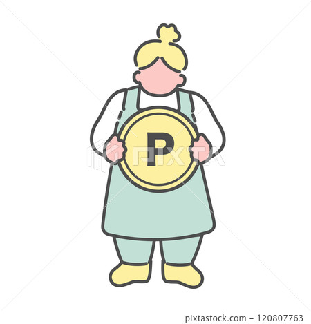 簡單的線條畫女人插圖與點硬幣 120807763