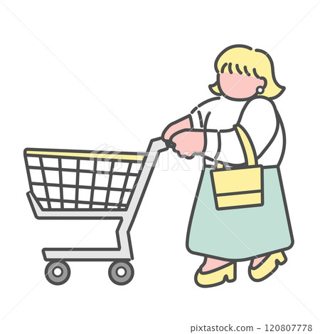 Simple line drawing of a woman enjoying shopping illustration 120807778
