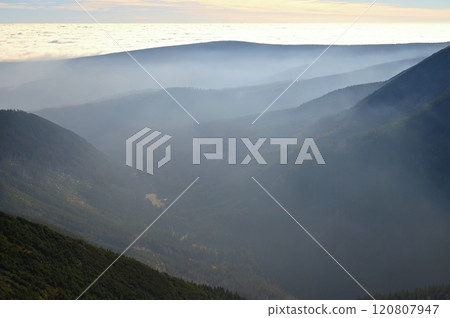 Snezka, the highest mountain of Czech Republic, Giant Mountains - Krkonose National Park, Czech Republic and Poland - Europe. Snezka, the highest mountain of Czech Republic, Giant Mountains - Krkonose National Park, Czech Republic and Poland - Europe. 120807947