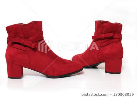 Red Velvet Ankle Boots For Women on White Background Red Velvet Ankle Boots For Women on White Background 120808039