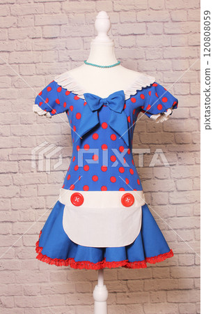 Cute Vintage Blue and Red Pinup Dress on Dress Form Cute Vintage Blue and Red Pinup Dress on Dress Form 120808059