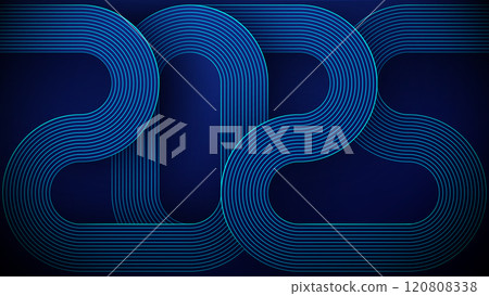 2025 technology blue background. A circuit board in navy blue tech bg 120808338