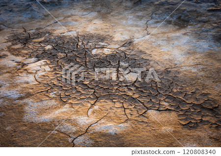 Dried cracked earth showcasing effects of extreme heat and drought 120808340
