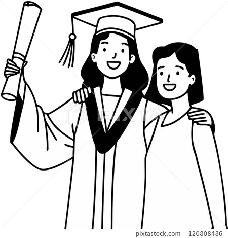 happy female graduation student with her mother happy female graduation student with her mother 120808486