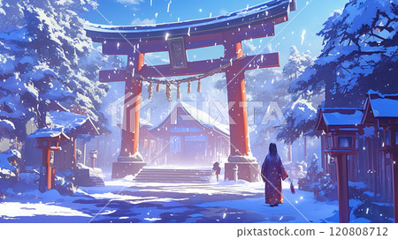 雪景中異常美麗的神社 120808712