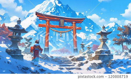 A fantastically beautiful shrine in a snowy landscape 120808719