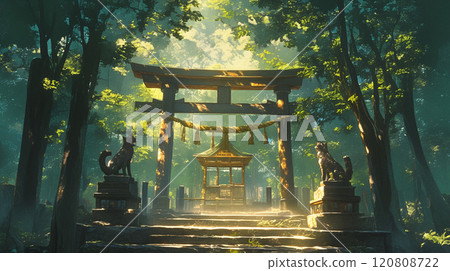 鬱鬱蔥蔥的綠色景觀和美麗的神社 120808722